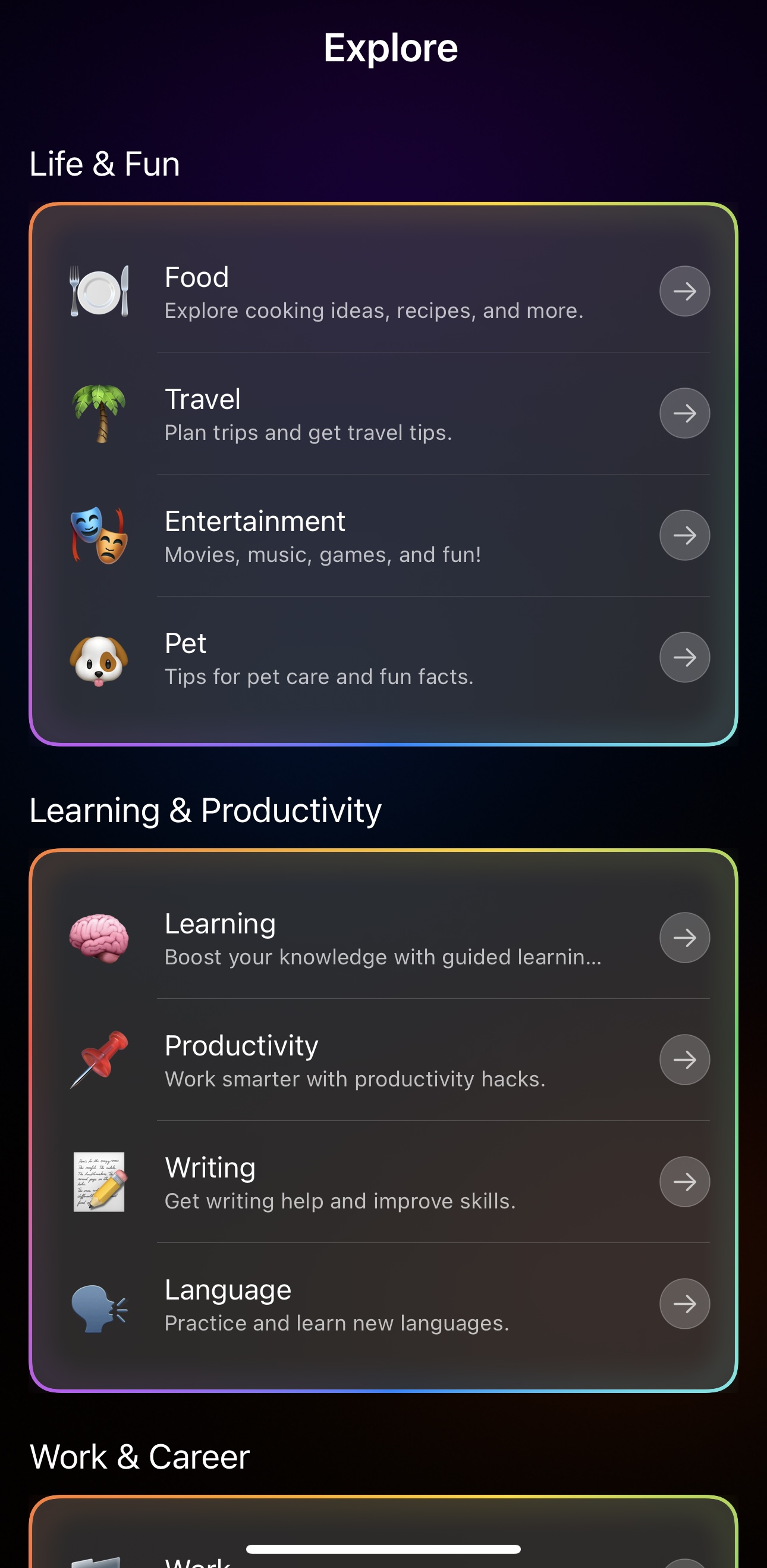 Explore categories including Food, Travel, Entertainment