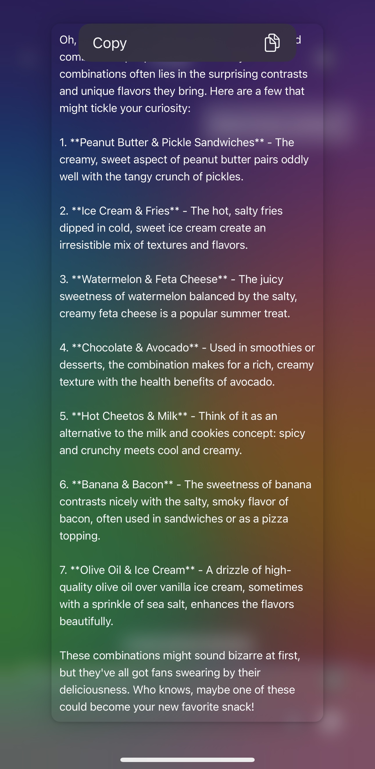 Abdul explaining unusual food combinations